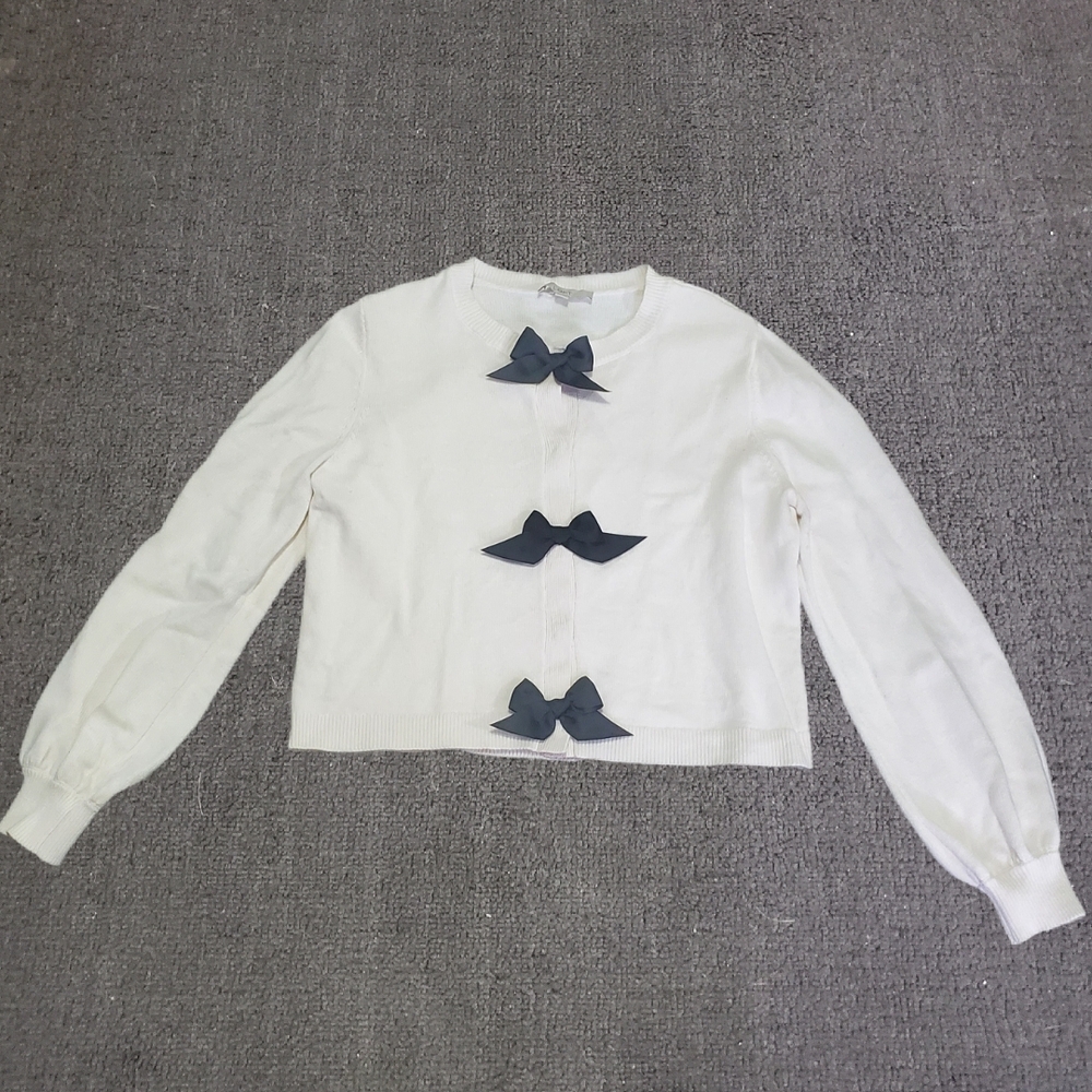 Black And White Womens Bow Snap Cardigan